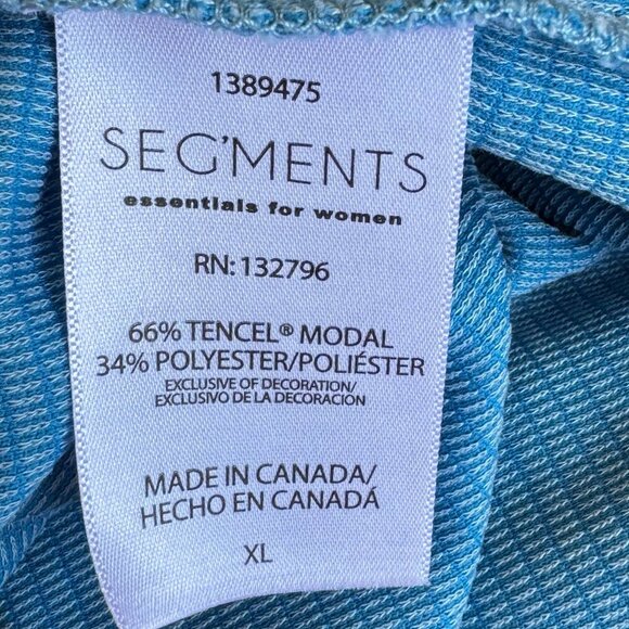 SEGMENTS Tencel Tunic V Neck 3/4 Sleeve Curved Hem Ribbed Texture Delphinium XL - Picture 6 of 7